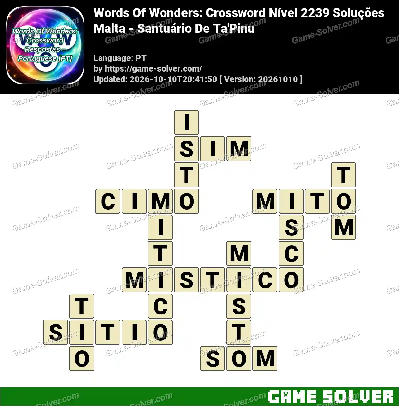 Words Of Wonders: Crossword Nível 2239 Soluções – Malta – Santuário De Ta’Pinu